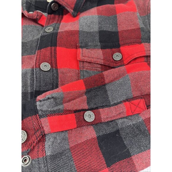 Duluth Trading Flapjack Jacket Mens M Red Plaid Flannel Fleece Lined Shacket - Picture 3 of 8
